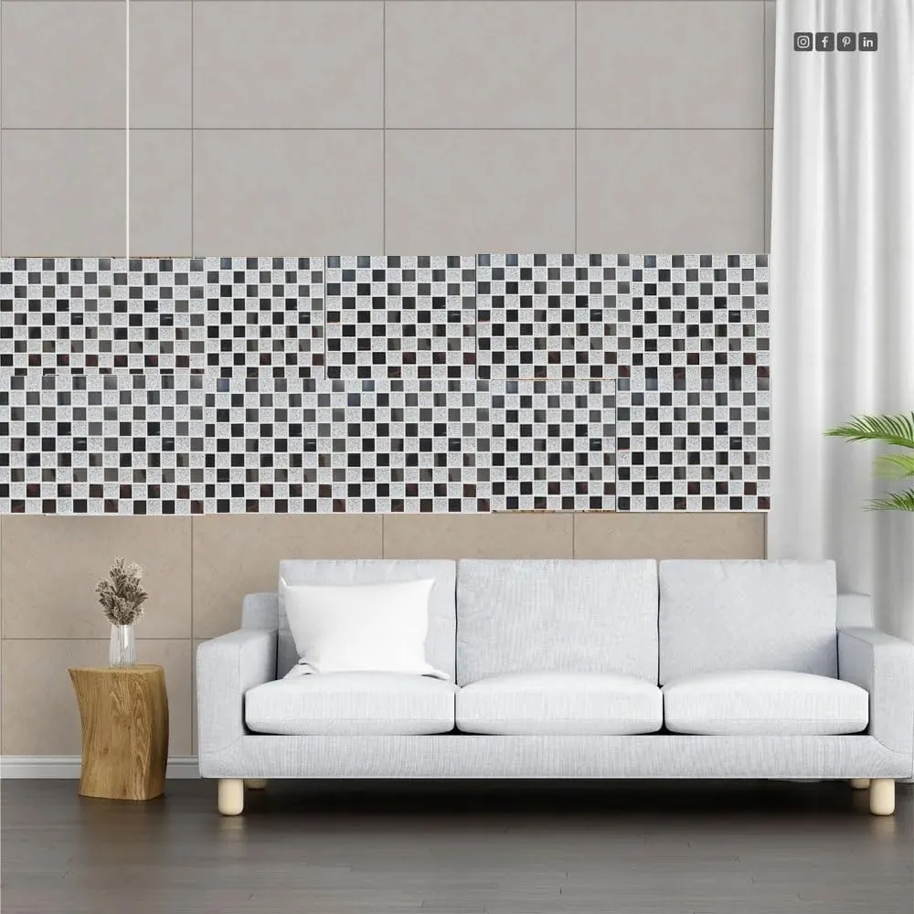 Mirror Glass Mosaic Tiles Sticker 3D Stickers for Bathroom & Kitchen, 132 Pieces Tile Stickers Waterproof Wall Sticker, Self Adhesive Tile Stickers for Living Decor 28 x 28 cm (Chex Mirror_ 2 PC)