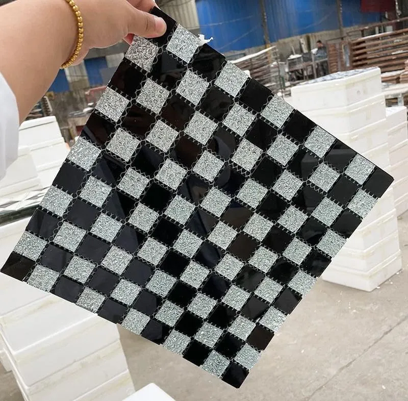 Mirror Glass Mosaic Tiles Sticker 3D Stickers for Bathroom & Kitchen, 132 Pieces Tile Stickers Waterproof Wall Sticker, Self Adhesive Tile Stickers for Living Decor 28 x 28 cm (Chex Mirror_ 2 PC)
