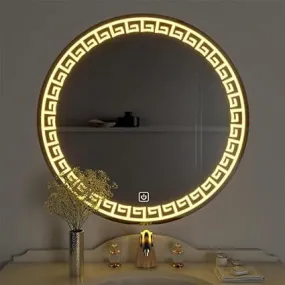 MIRROR WORLD Designer Round Bathroom Led Mirror Dimmable Wall Mounted Makeup and Vanity Mirror Warm White 3000K Led Light Home Decor|Wash Basin Mirror for Wall (24 X 24 Inch), Framed.