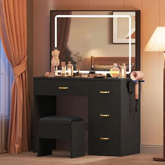 Modern Makeup Vanity Desk with Large Lighted LED Mirror 11 Drawers and Magnifying Glass