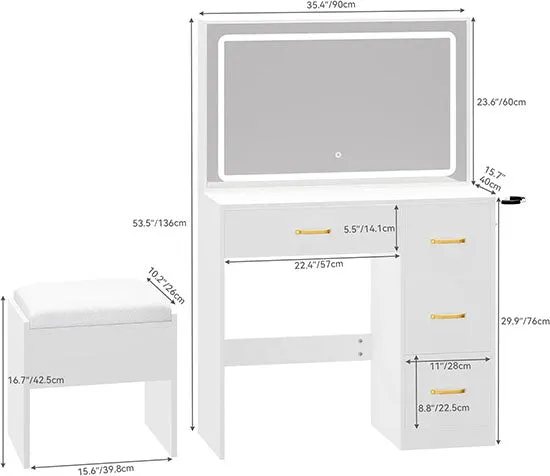 Modern Makeup Vanity Desk with Large Lighted LED Mirror 11 Drawers and Magnifying Glass