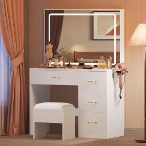 Modern Makeup Vanity Desk with Large Lighted LED Mirror 11 Drawers and Magnifying Glass