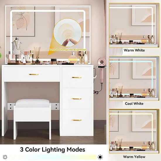 Modern Makeup Vanity Desk with Large Lighted LED Mirror 11 Drawers and Magnifying Glass