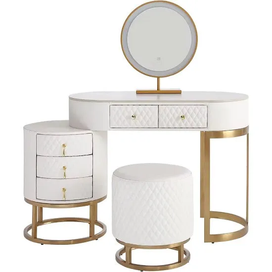 Modern Makeup Vanity Desk with Large Lighted LED Mirror Drawers and Magnifying Glass