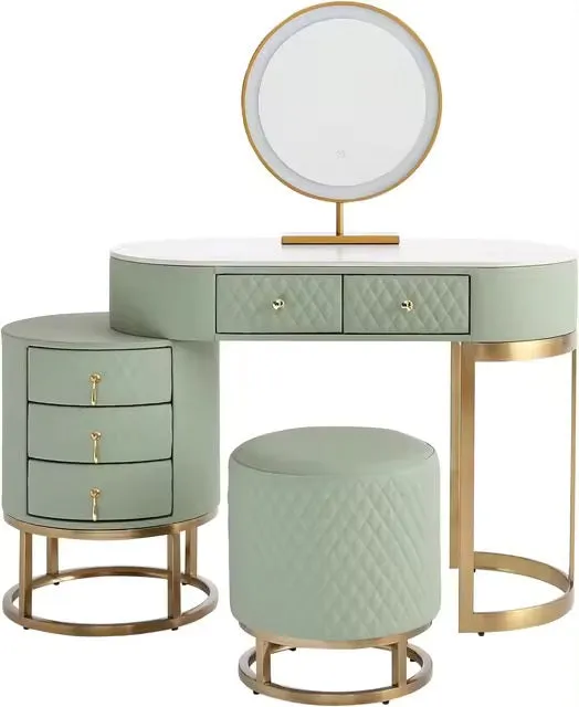 Modern Makeup Vanity Desk with Large Lighted LED Mirror Drawers and Magnifying Glass