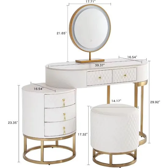 Modern Makeup Vanity Desk with Large Lighted LED Mirror Drawers and Magnifying Glass