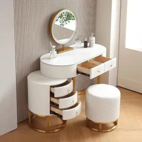 Modern Makeup Vanity Desk with Large Lighted LED Mirror Drawers and Magnifying Glass
