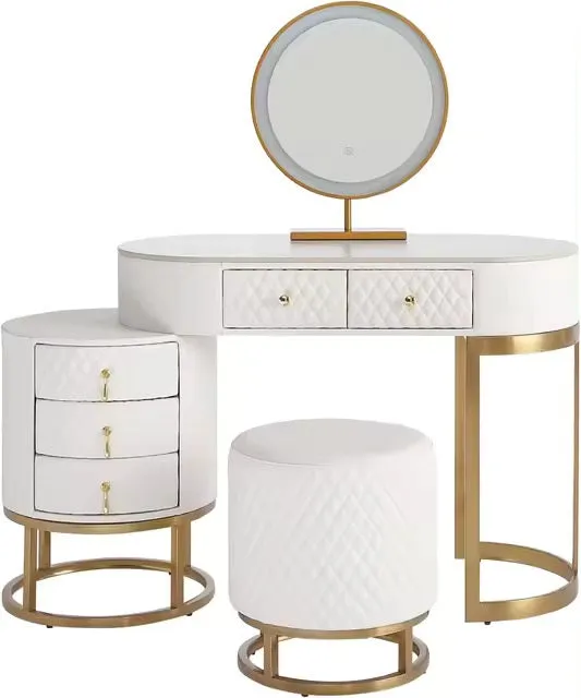 Modern Makeup Vanity Desk with Large Lighted LED Mirror Drawers and Magnifying Glass