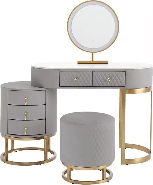 Modern Makeup Vanity Desk with Large Lighted LED Mirror Drawers and Magnifying Glass