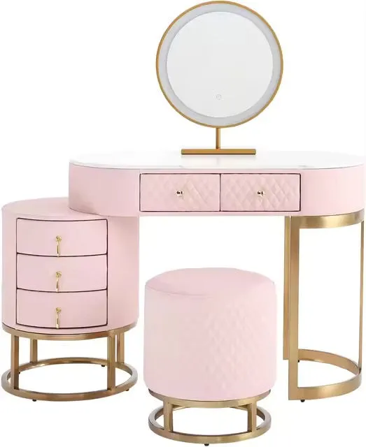 Modern Makeup Vanity Desk with Large Lighted LED Mirror Drawers and Magnifying Glass