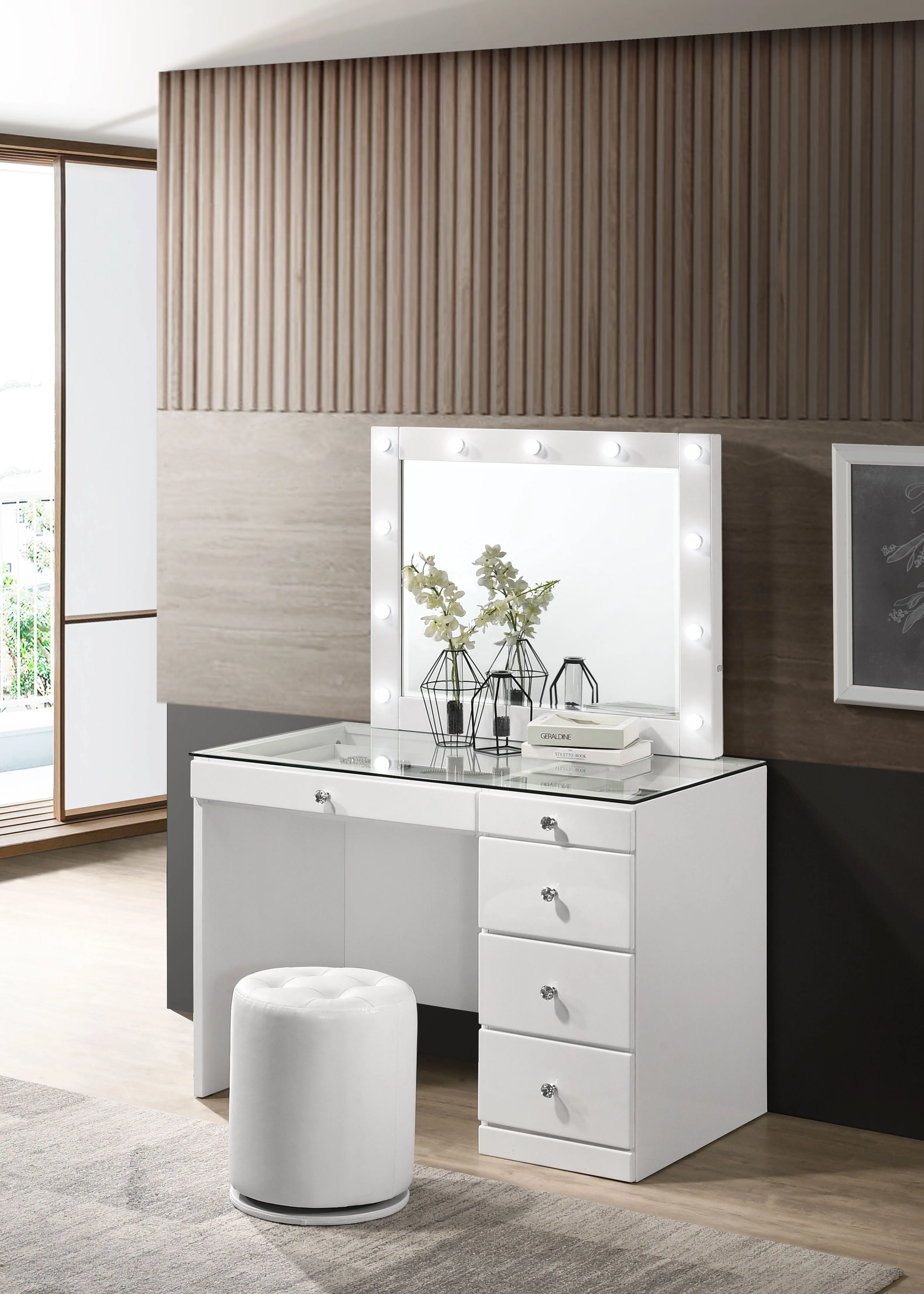 Morgan - Vanity Desk With Glass Top And Led Mirror
