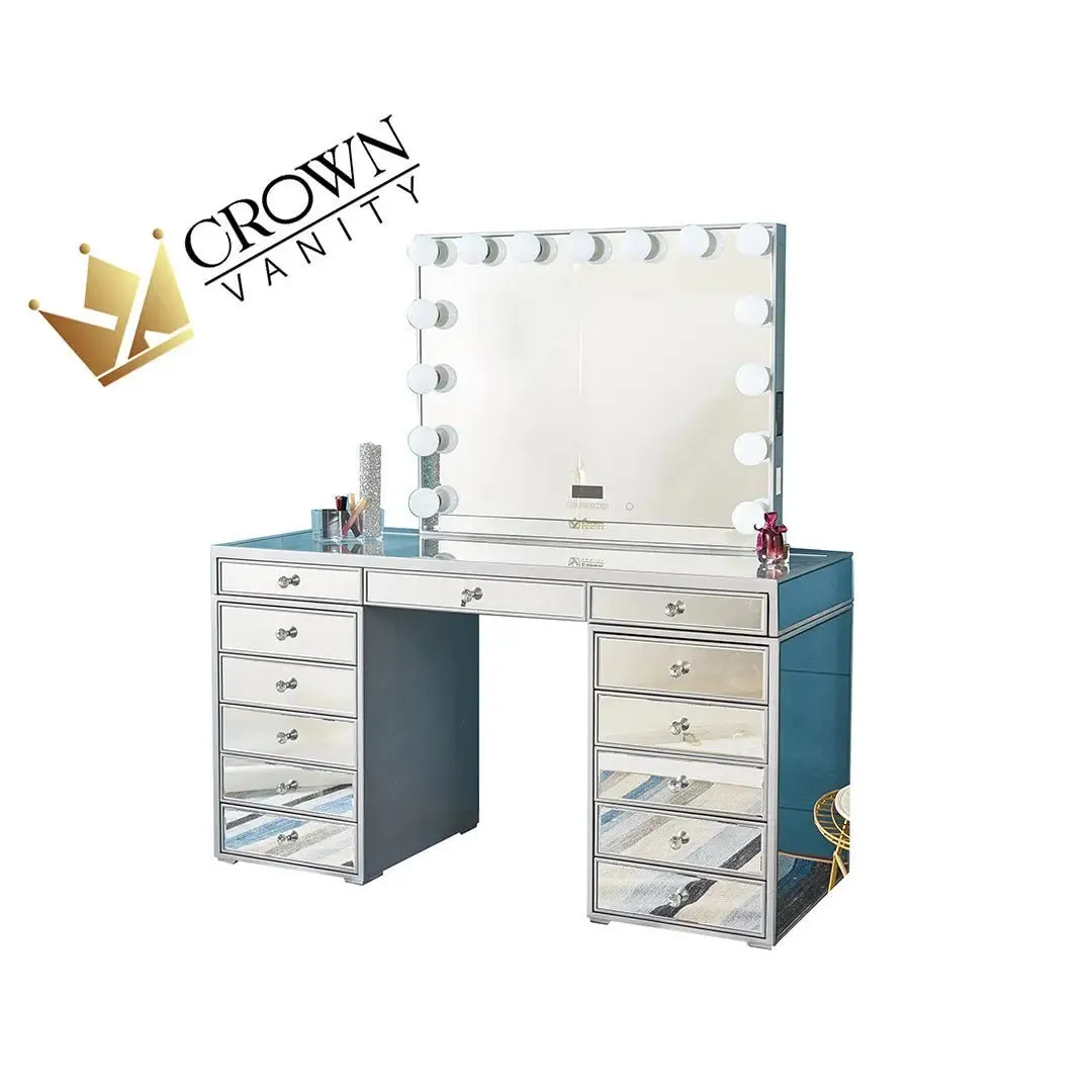 Natalia Mirrored Hollywood Makeup Vanity Station - Silver