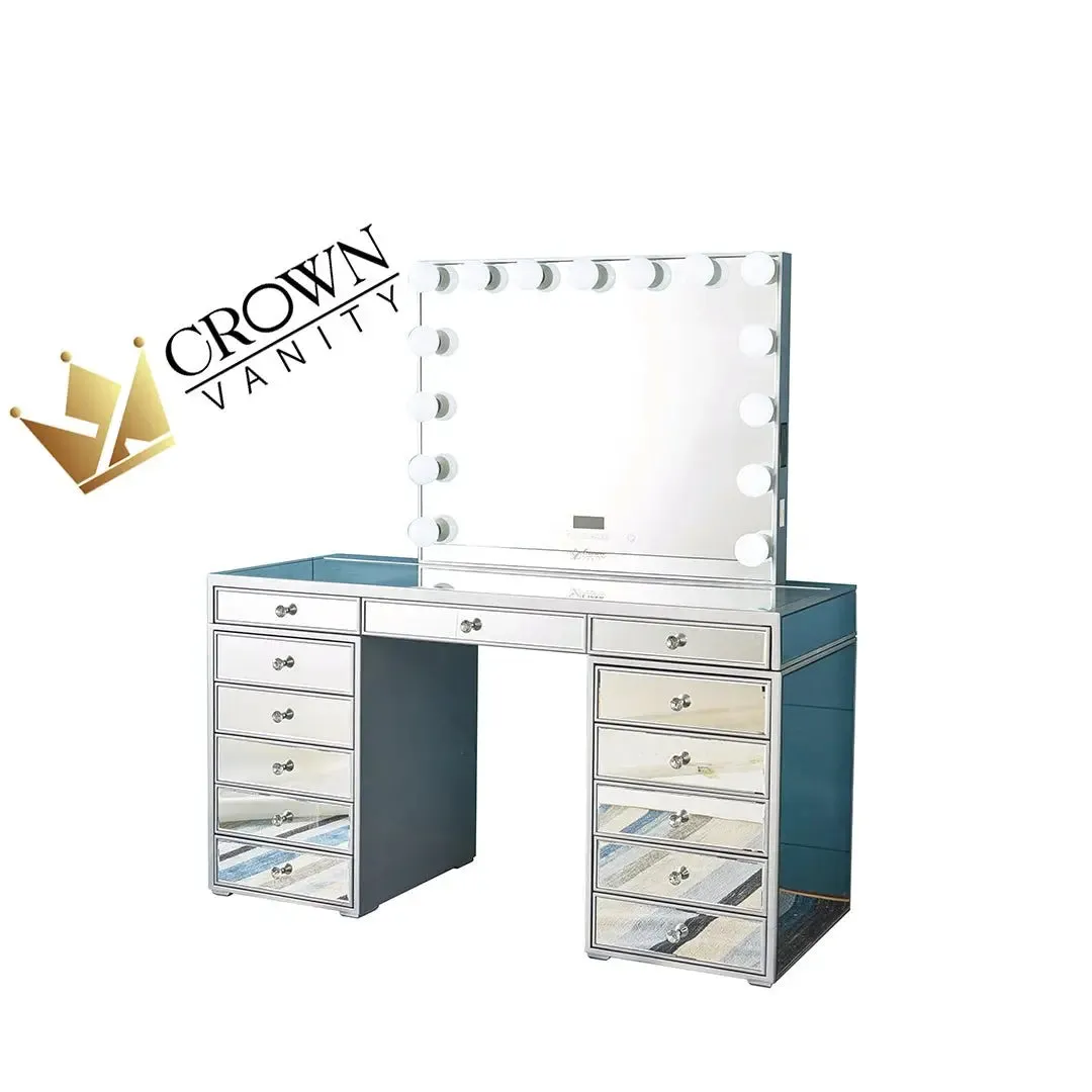 Natalia Mirrored Hollywood Makeup Vanity Station - Silver