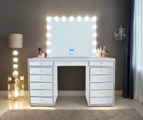 Natalia Mirrored Hollywood Makeup Vanity Station - Silver