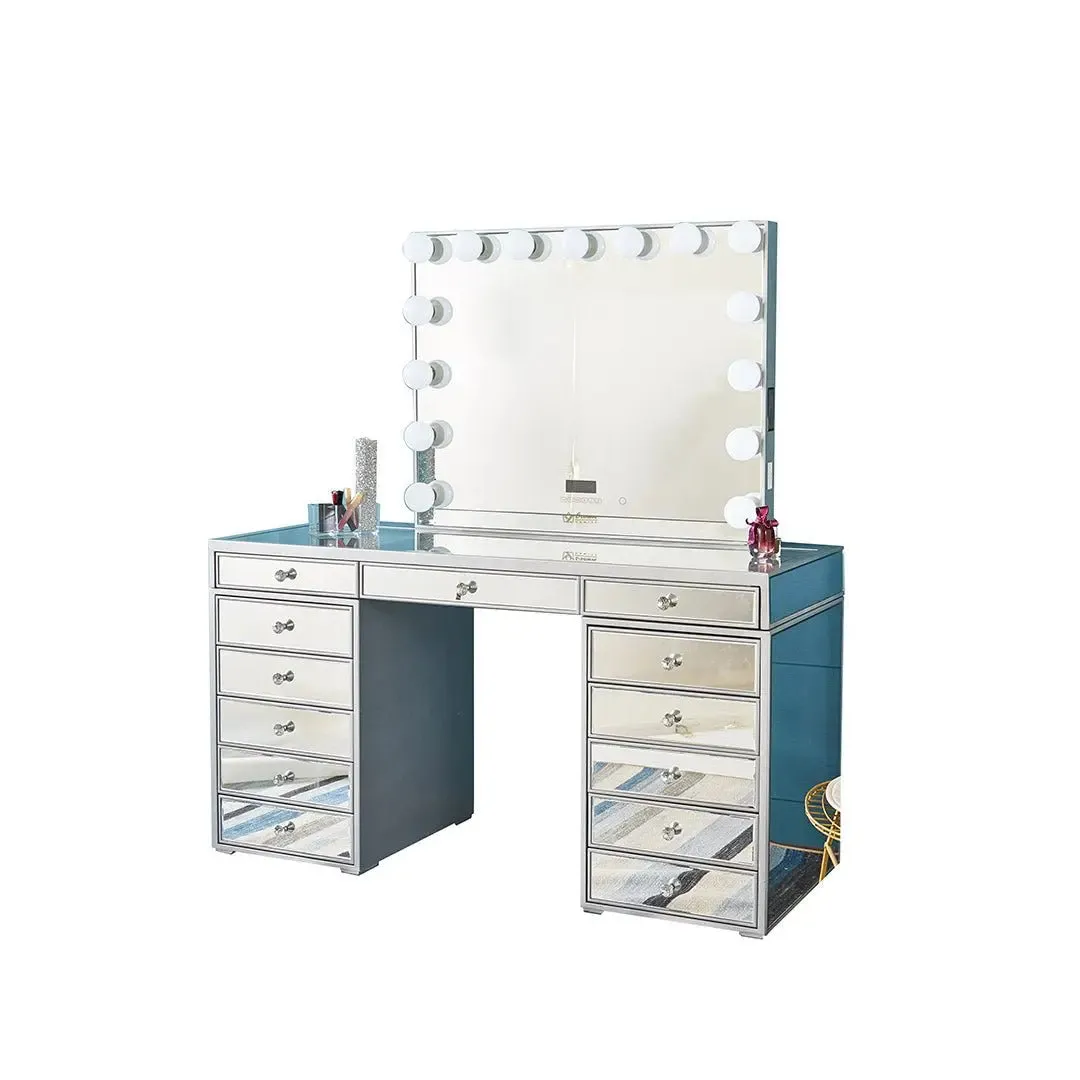 Natalia Mirrored Hollywood Makeup Vanity Station - Silver