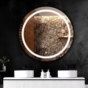 Nayan Glass LED Mirror - Interior Decor - Illuminated Vanity Mirror with Touch Sensor, Wall Mounted Mirror for Bathroom, Bedroom & Makeup Room- Round Shaped LED Mirror (21 x 21)