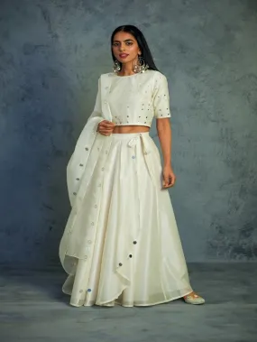 Off White  Chanderi Wrap Around Lehenga Set (Set of 3)