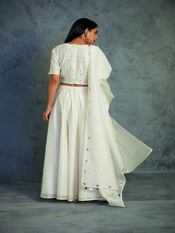 Off White  Chanderi Wrap Around Lehenga Set (Set of 3)