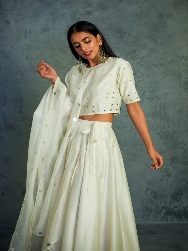 Off White  Chanderi Wrap Around Lehenga Set (Set of 3)
