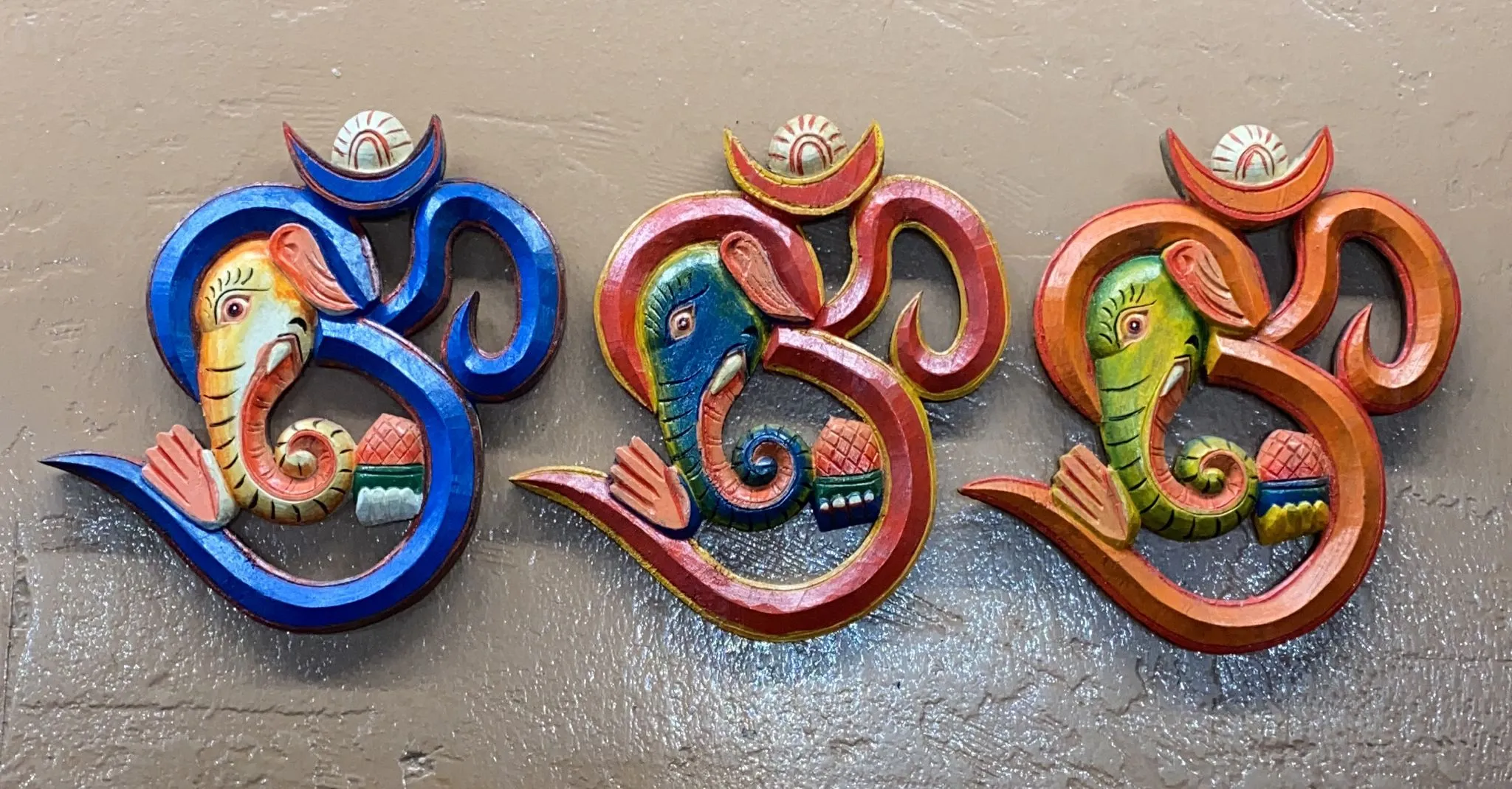 Om Sign Abhaya Mudra Ganesh Hand-Carved Wooden Panel (XL)