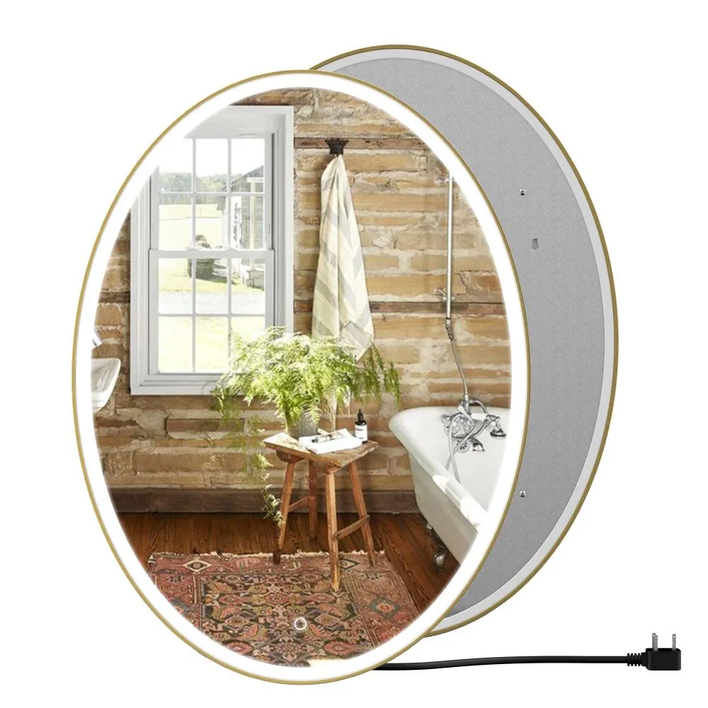 Oval LED Lighted Bathroom Mirror, Modern Touch Switch Dimmable Wall Mounted Mirror ,CCT Remembrance, Lunar Style