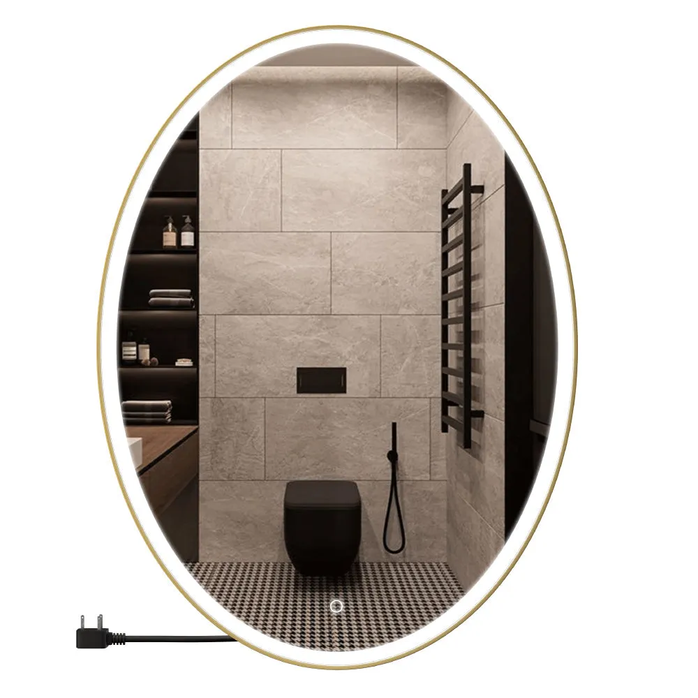 Oval LED Lighted Bathroom Mirror, Modern Touch Switch Dimmable Wall Mounted Mirror ,CCT Remembrance, Lunar Style