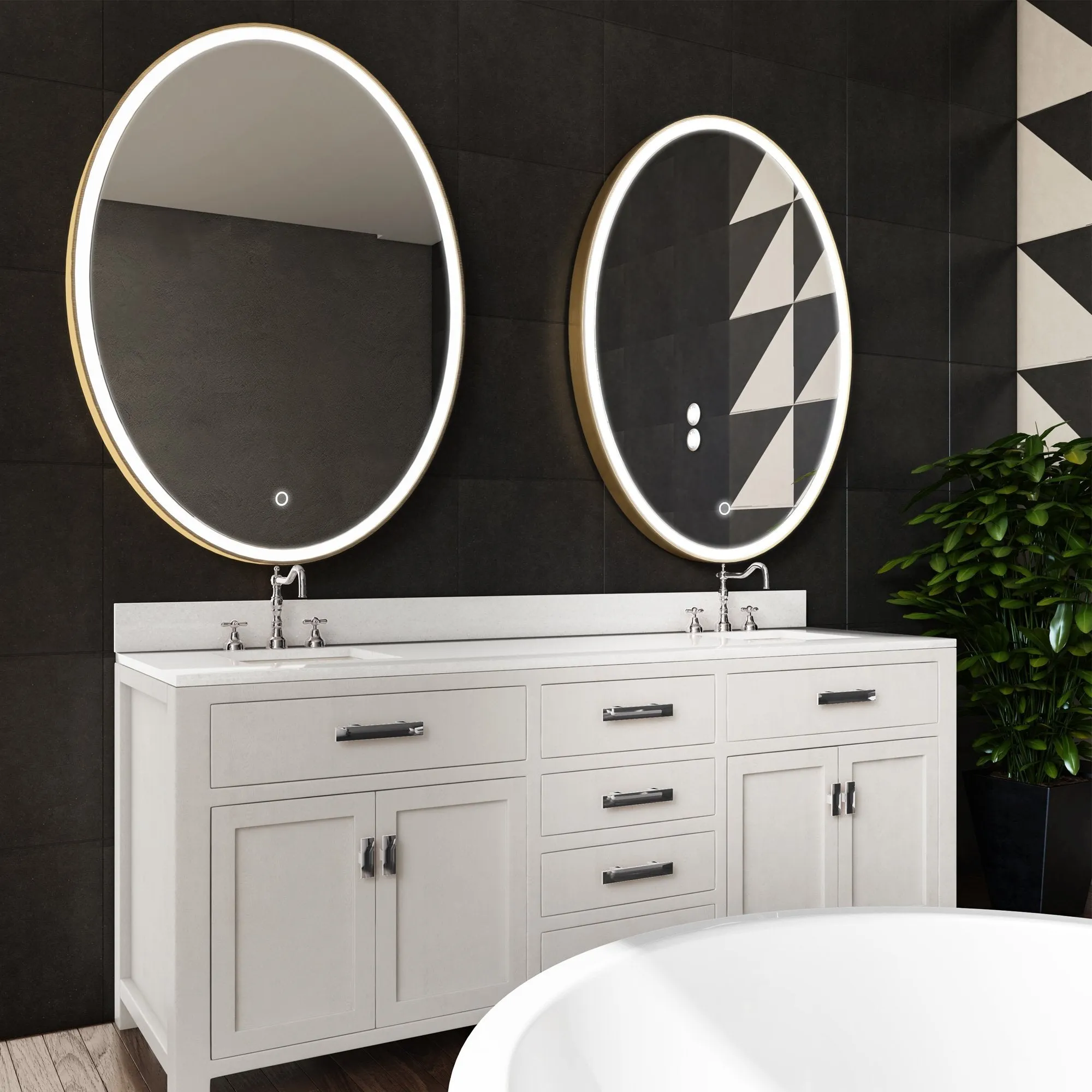 Oval LED Lighted Bathroom Mirror, Modern Touch Switch Dimmable Wall Mounted Mirror ,CCT Remembrance, Lunar Style