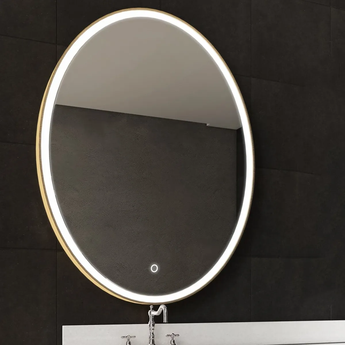 Oval LED Lighted Bathroom Mirror, Modern Touch Switch Dimmable Wall Mounted Mirror ,CCT Remembrance, Lunar Style