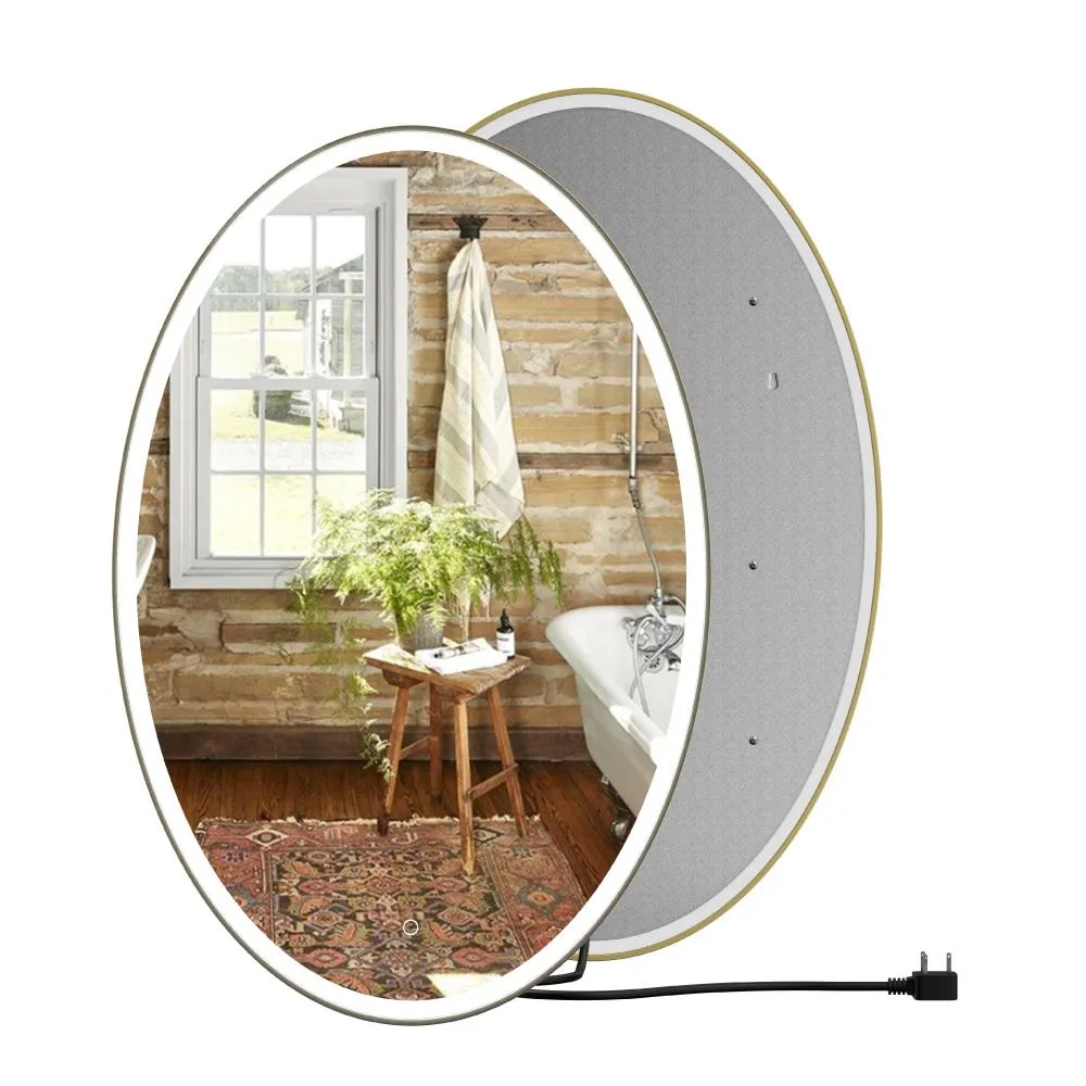 Oval LED Lighted Bathroom Mirror, Modern Touch Switch Dimmable Wall Mounted Mirror ,CCT Remembrance, Lunar Style