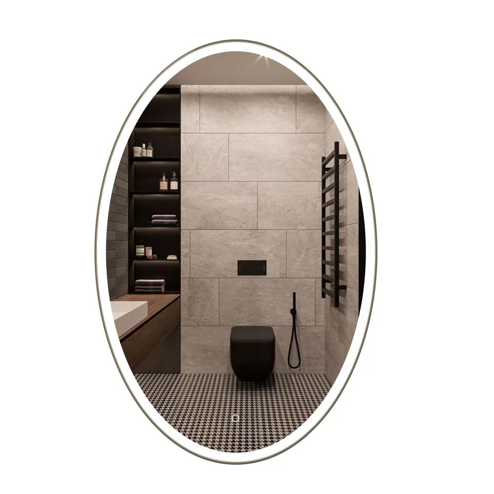 Oval LED Lighted Bathroom Mirror, Modern Touch Switch Dimmable Wall Mounted Mirror ,CCT Remembrance, Lunar Style