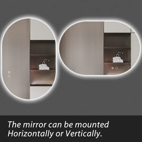 Quality Glass Oval LED Mirror for Bathroom - 24 x 36 Inch with Back Light, Touch Sensor, and 3 Light Effects LED 49