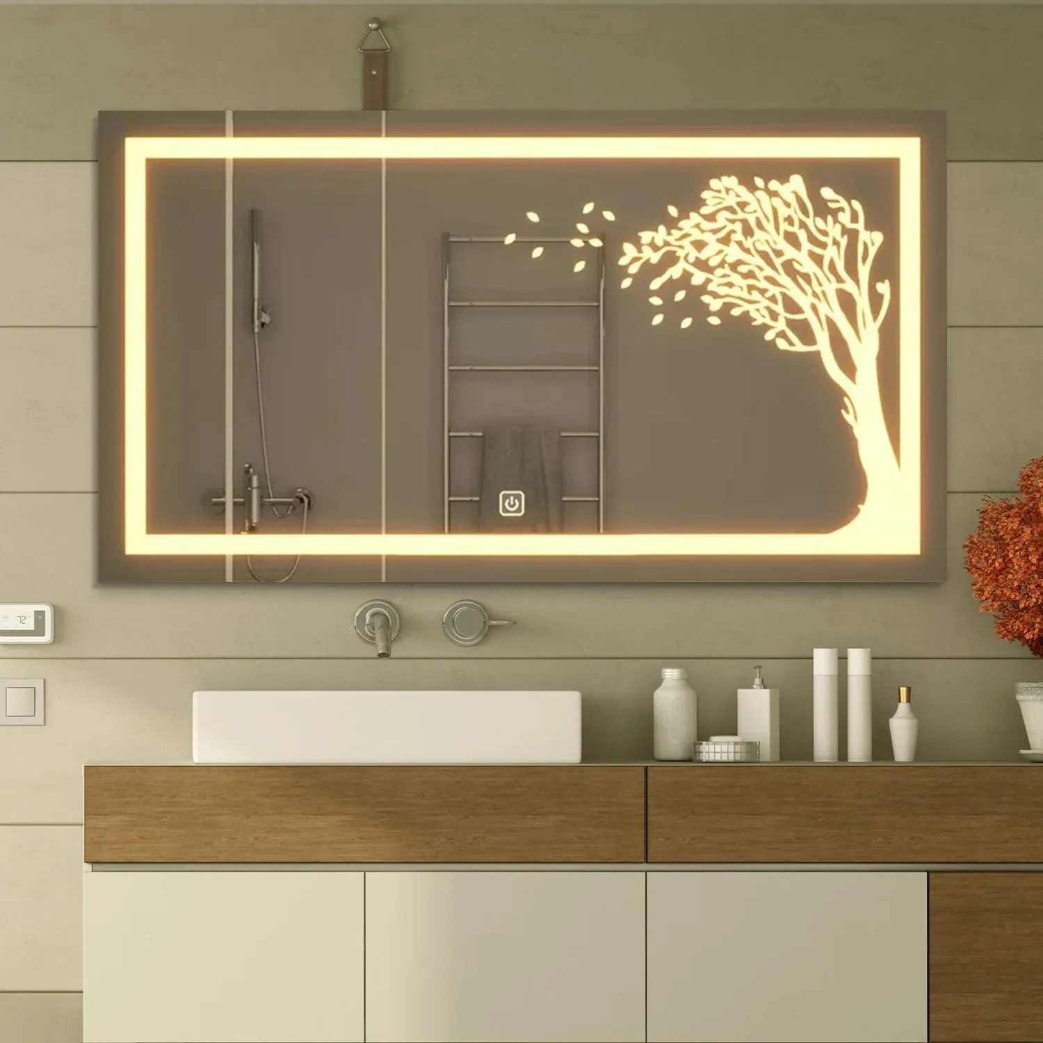 Quality Glass Rectangular LED Mirror for Bathroom - 18 x 30 Inch with Back Light, Touch Sensor, and 3 Light Effects LED 55