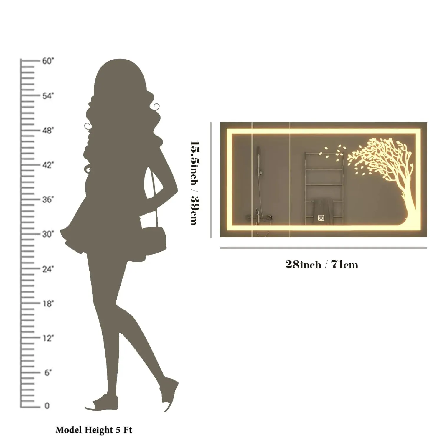 Quality Glass Rectangular LED Mirror for Bathroom - 18 x 30 Inch with Back Light, Touch Sensor, and 3 Light Effects LED 55
