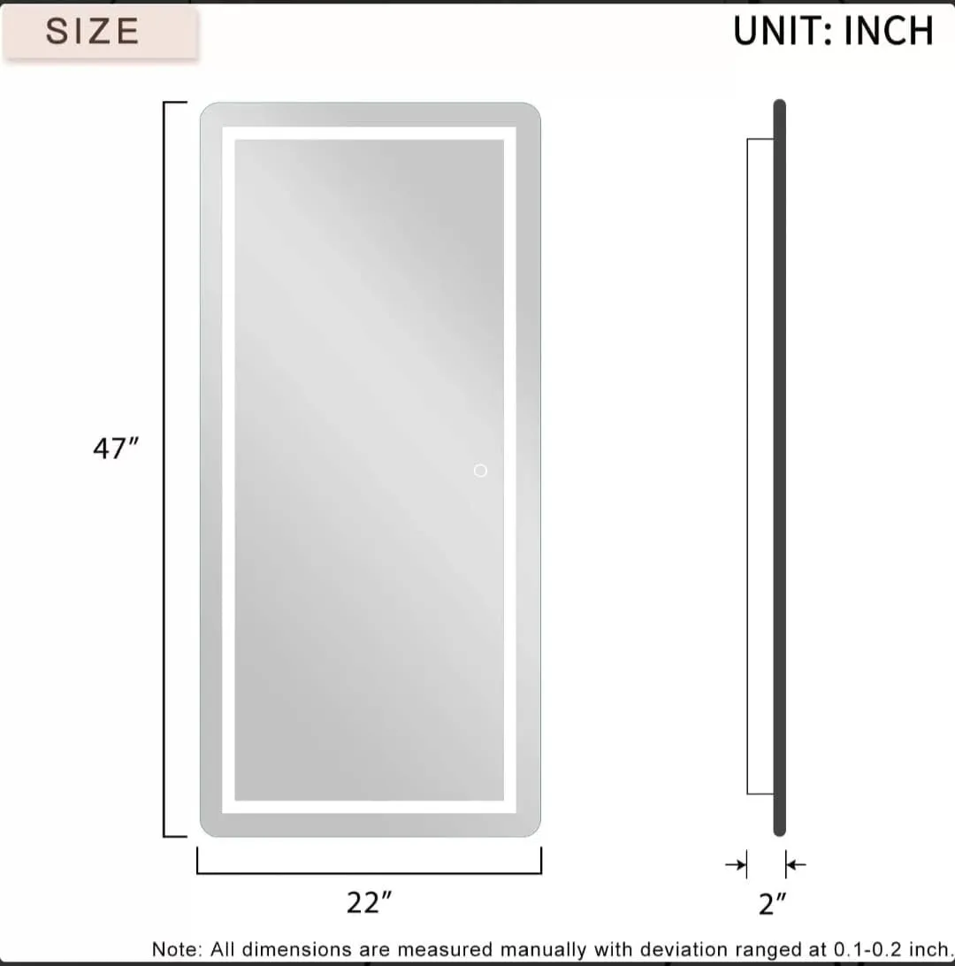 Quality Glass Rectangular LED Mirror for Bathroom - 24 x 48 Inch with Back Light, Touch Sensor, and 3 Light Effects LED 103
