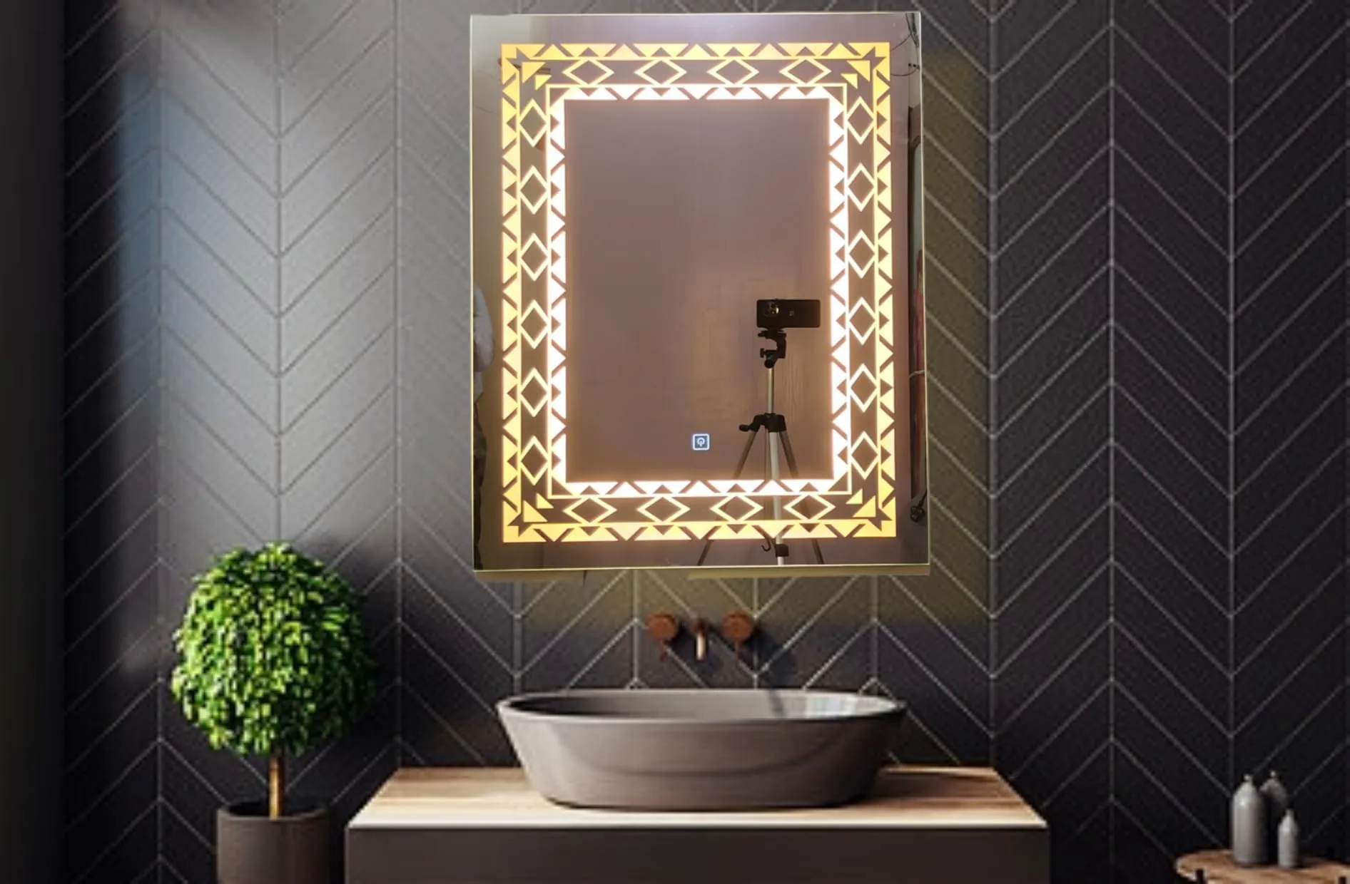 Rectangular Shape Mirror, LED Illuminated Vanity Mirror with Touch Sensor,Glass Bathroom Wall- Full Lenght Light Mirror,Wall Mounted Mirror for Bathroom, Bedroom & Makeup Room  (Moon White-18 * 24)