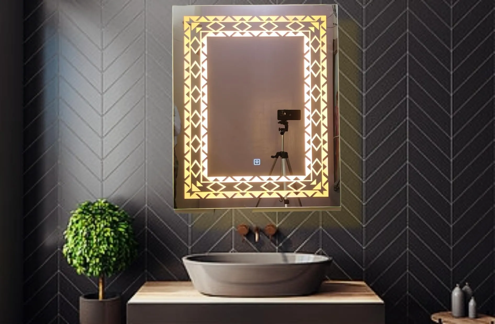 Rectangular Shape Mirror, LED Illuminated Vanity Mirror with Touch Sensor,Glass Bathroom Wall- Full Lenght Light Mirror,Wall Mounted Mirror for Bathroom, Bedroom & Makeup Room  (Moon White-18 * 24)