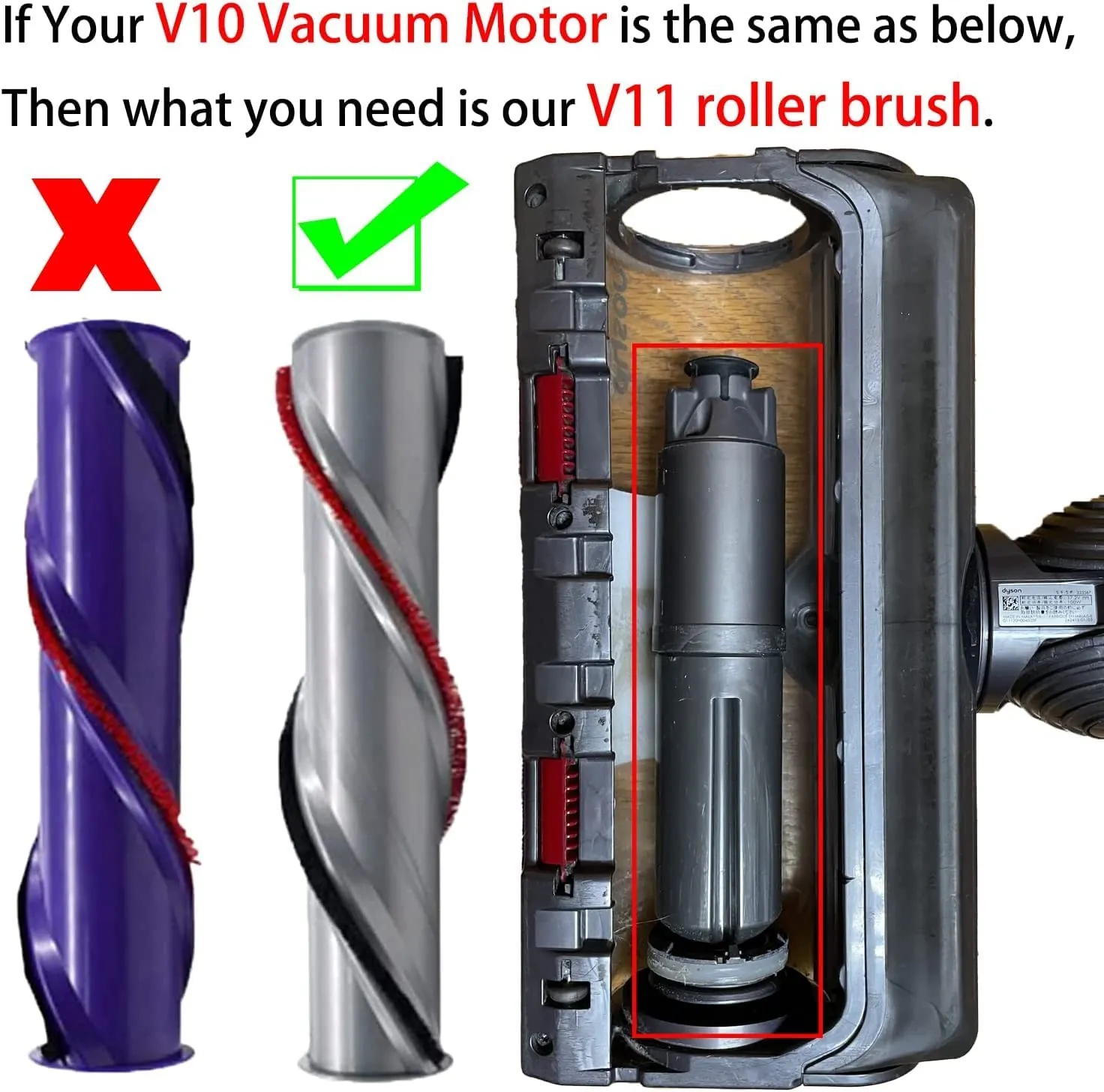 Replacement Brush Roll Compatible with Dyson V10 SV12 Cordless Vacuum Cleaner. Works with 3 Prong Heads with Screw at The end
