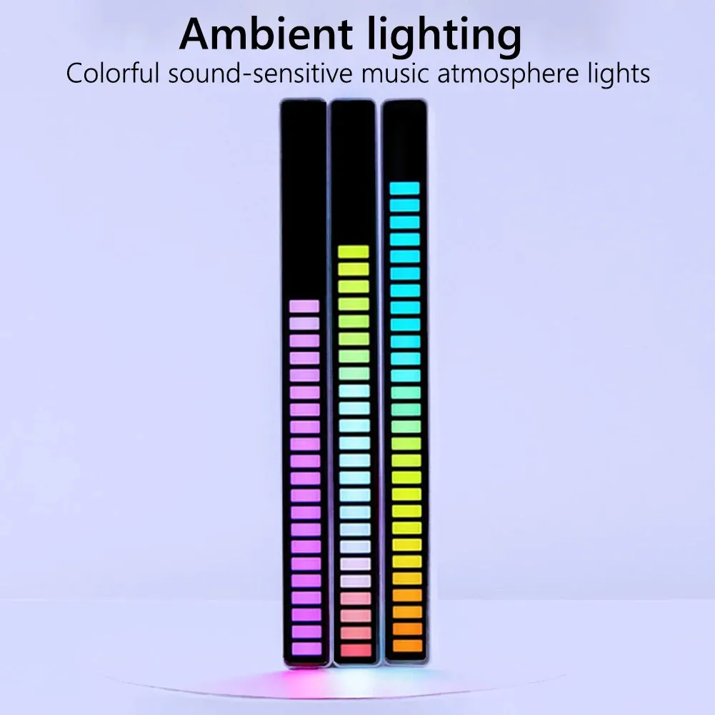 RGB Music Equalizer Sound Reactive Bar Music Sound Activated Rhythm Lamp Bar Sound Control LED Car Atmosphere Light Bar Colorful Music Ambient Light Up EQ
