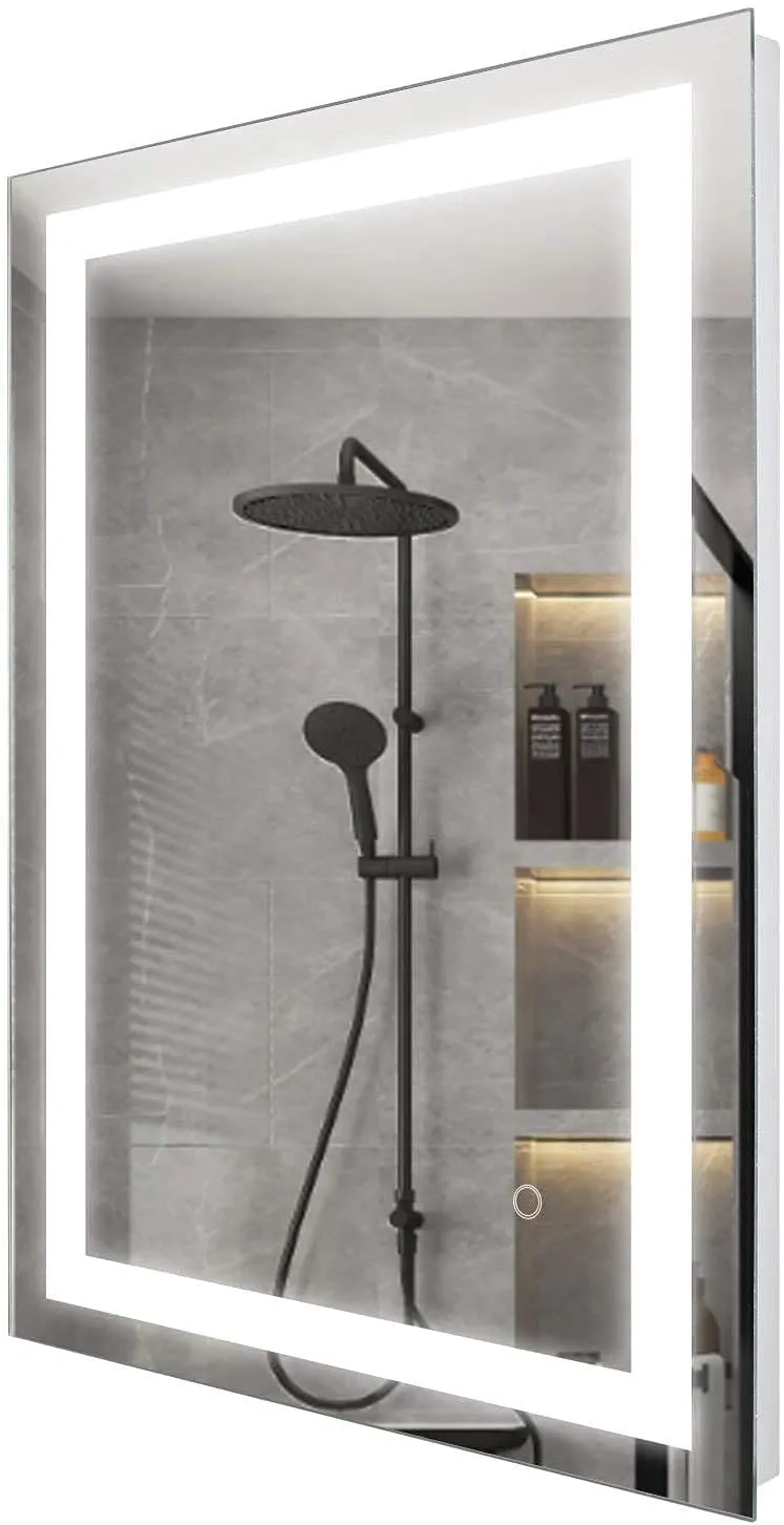 Rida Decors Bright LED Bathroom Mirror, Modern Sleek Wall Mounted LED Mirror, Illuminated Dimmable Vanity Mirror with Lights, 24 x 18 inch Led Bathroom Mirror, Grey (LED21, Unframed, Rectangular)