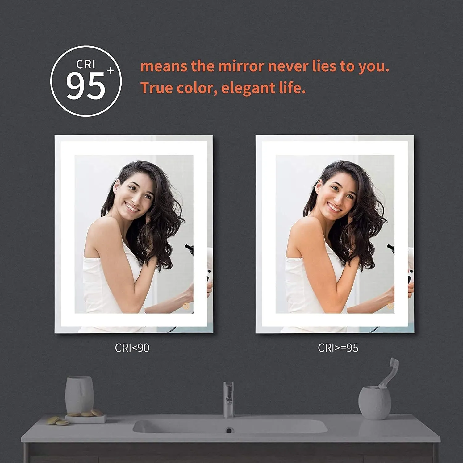 Rida Decors Bright LED Bathroom Mirror, Modern Sleek Wall Mounted LED Mirror, Illuminated Dimmable Vanity Mirror with Lights, 24 x 18 inch Led Bathroom Mirror, Grey (LED21, Unframed, Rectangular)