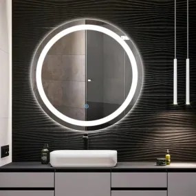 Round LED Illuminate Wall-Mounted for Bathroom, Bedroom & Makeup Room - Modern Vanity Mirror with Energy-Efficient Dimmable Lighting & Crystal Clear Reflection 24x24 INCH