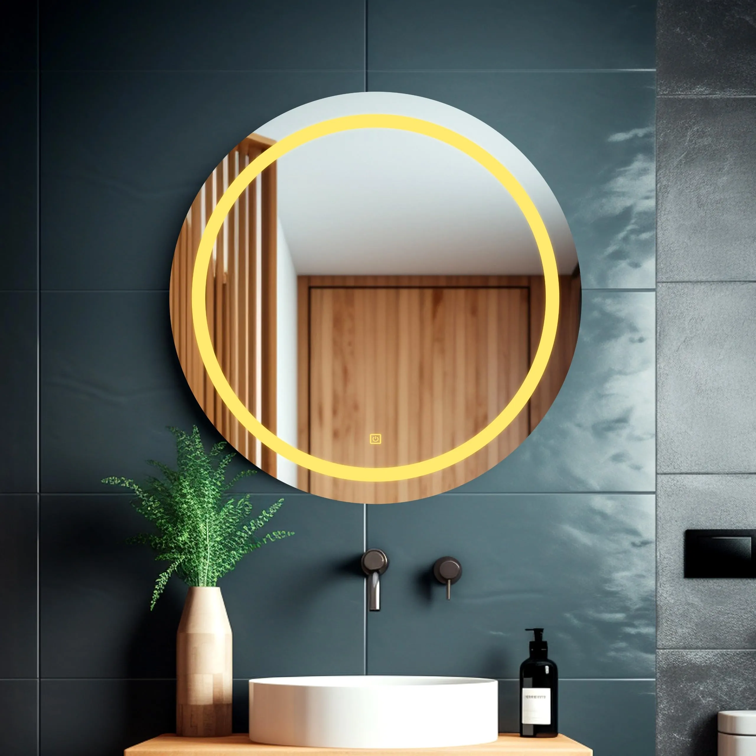 Round LED Illuminate Wall-Mounted for Bathroom, Bedroom & Makeup Room - Modern Vanity Mirror with Energy-Efficient Dimmable Lighting & Crystal Clear Reflection 24x24 INCH