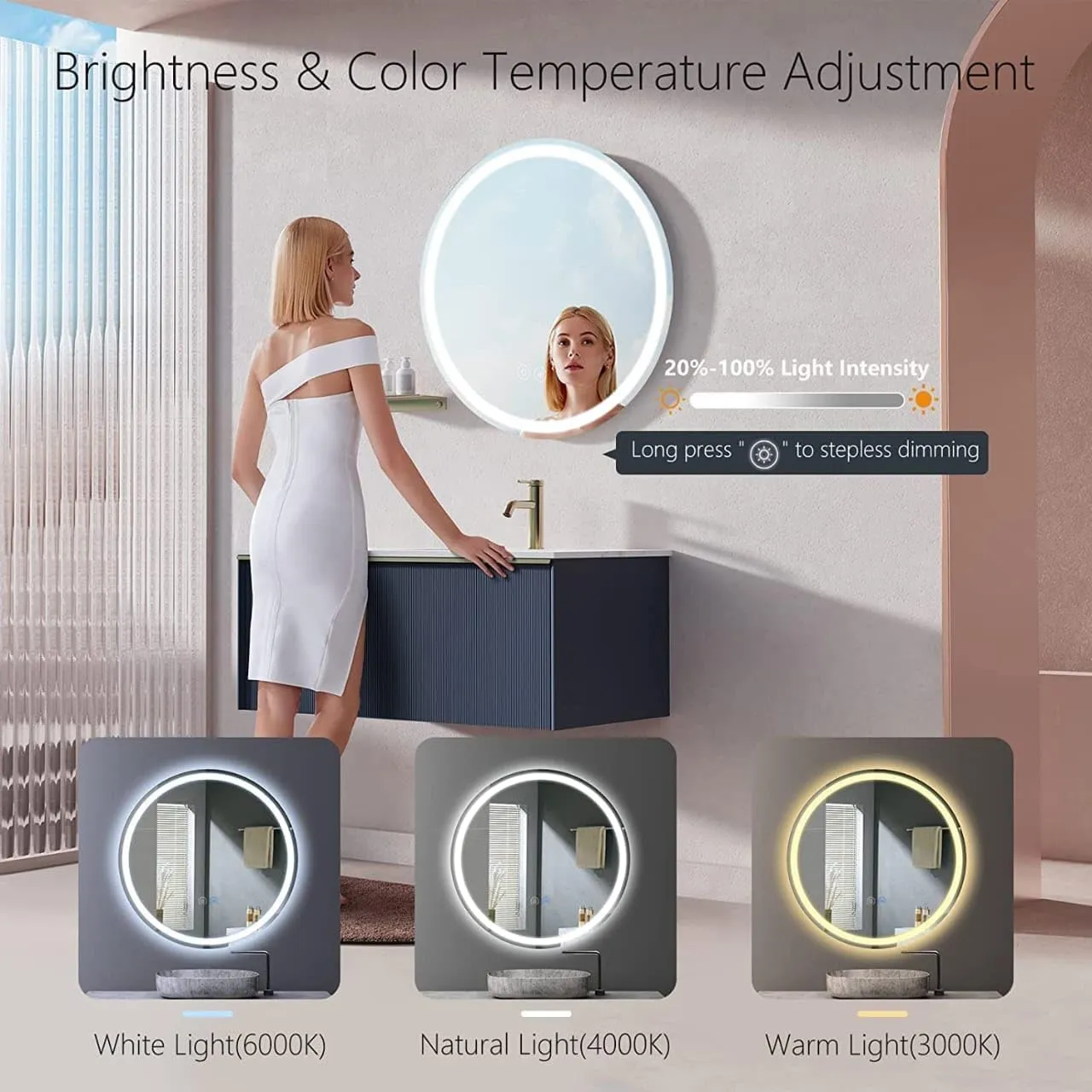 Round LED Illuminate Wall-Mounted for Bathroom, Bedroom & Makeup Room - Modern Vanity Mirror with Energy-Efficient Dimmable Lighting & Crystal Clear Reflection 24x24 INCH
