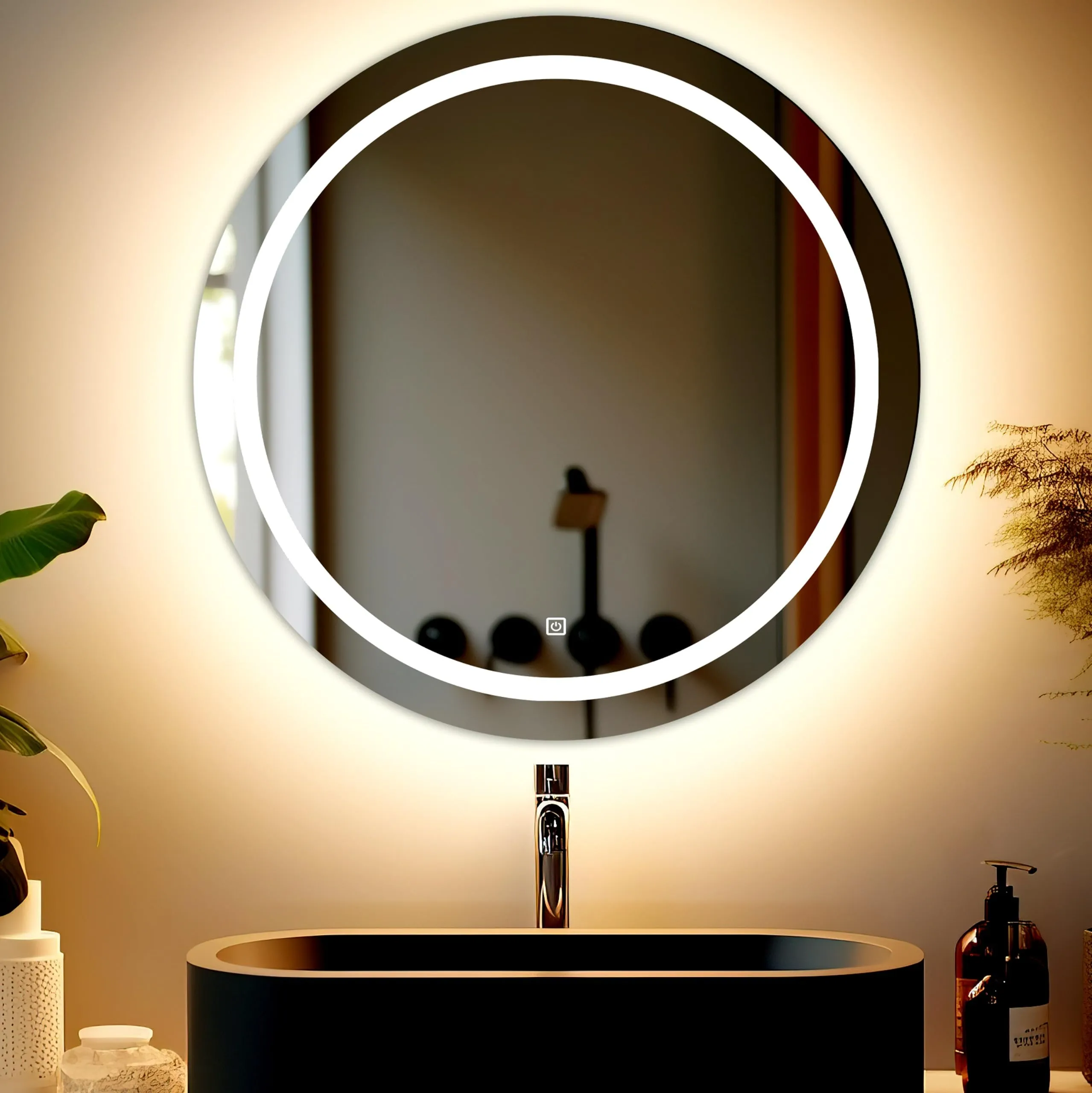 Round LED Illuminate Wall-Mounted for Bathroom, Bedroom & Makeup Room - Modern Vanity Mirror with Energy-Efficient Dimmable Lighting & Crystal Clear Reflection 24x24 INCH