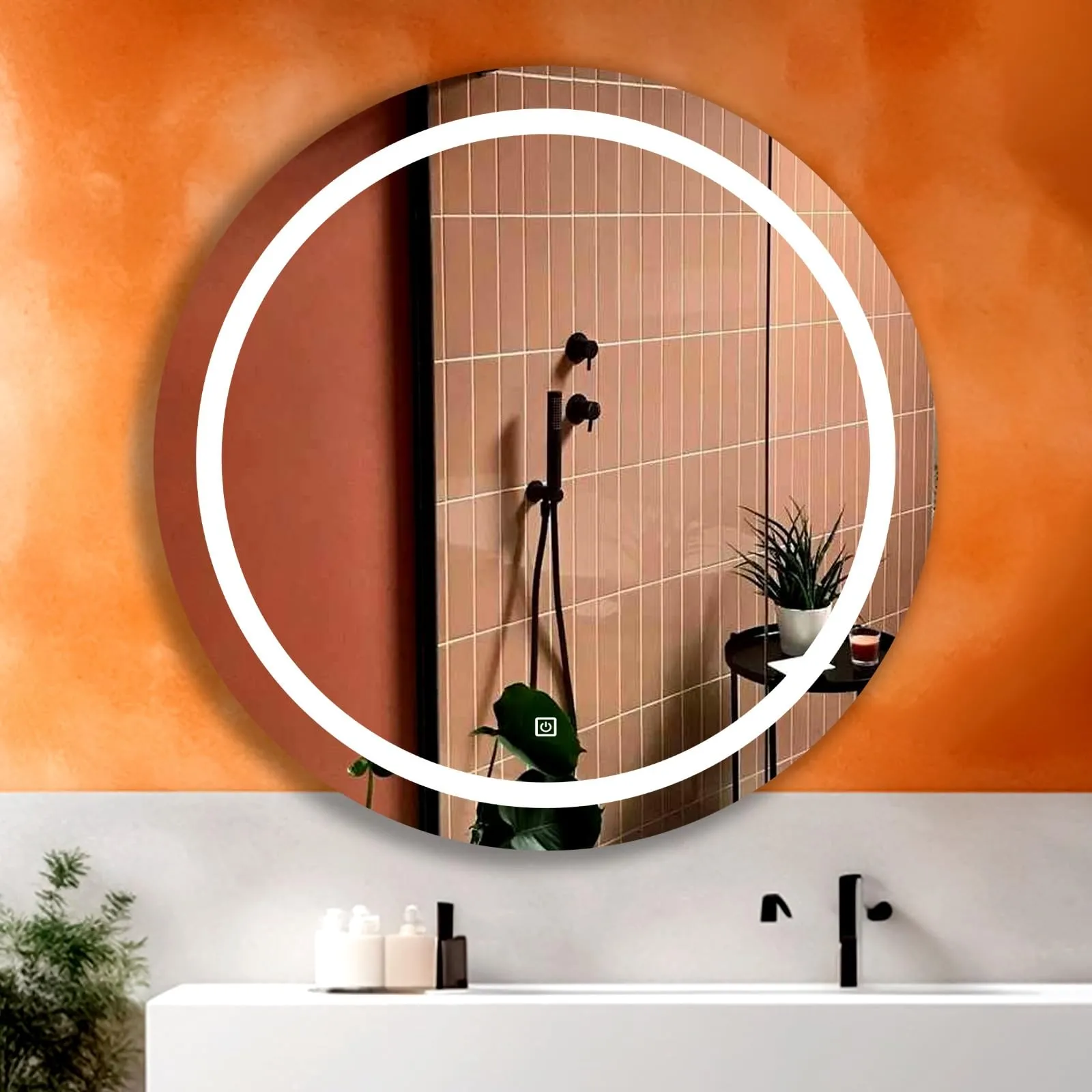 Round LED Illuminate Wall-Mounted for Bathroom, Bedroom & Makeup Room - Modern Vanity Mirror with Energy-Efficient Dimmable Lighting & Crystal Clear Reflection 24x24 INCH
