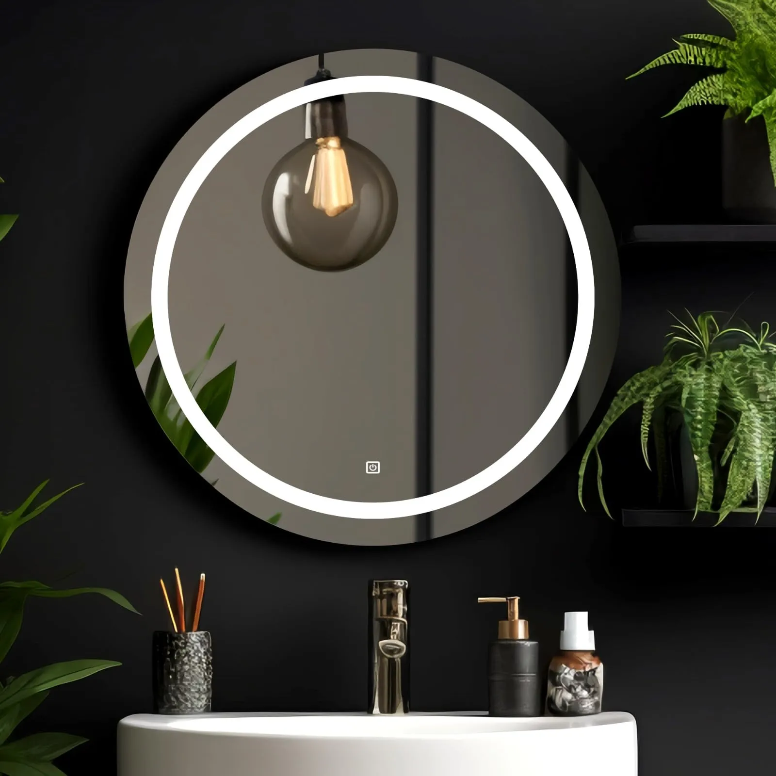 Round LED Illuminate Wall-Mounted for Bathroom, Bedroom & Makeup Room - Modern Vanity Mirror with Energy-Efficient Dimmable Lighting & Crystal Clear Reflection 24x24 INCH