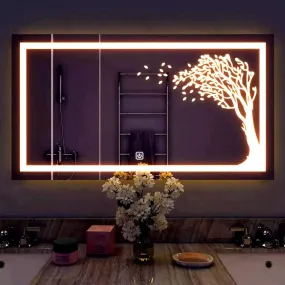 R.S Internationals Led Mirror Wall Mounted Rectangular Led Glass Wall Mirror with Warm Light   White Light   Cool Day Light   Dimmer (24X18 inch)