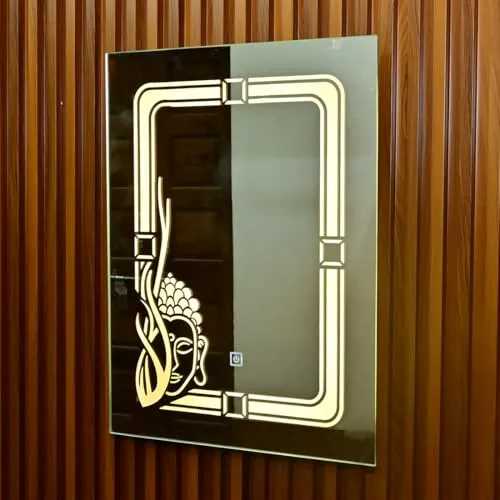 Saanvi Enterprisez Buddha Shape Decorative LED Lighted Wall Mirror, Rectangular 24 x 18 inches, for Bathroom, Living Room, Bedroom