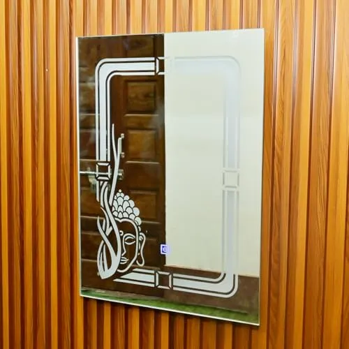 Saanvi Enterprisez Buddha Shape Decorative LED Lighted Wall Mirror, Rectangular 24 x 18 inches, for Bathroom, Living Room, Bedroom
