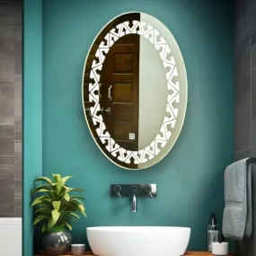 Saanvi Enterprisez Decors LED Mirror Glass for Bathroom Wall - Decorative Home Decor Mirror for Bedroom, Living Room, Hall, Makeup Room, Washbasin (21x21 Inch Oval)